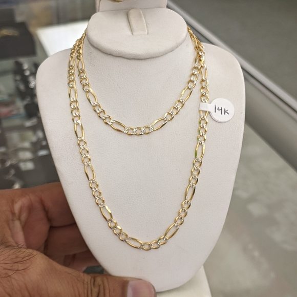 14kt Real Solid Gold Figaro Diamond Cut Chain 4mm 22 inches